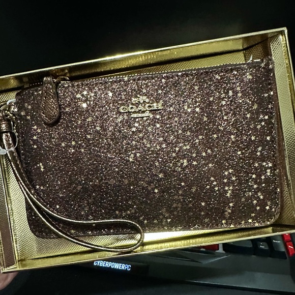 Coach Brown Glitter Women's Wristlet Wallet Bag Nwt - Picture 2 of 11